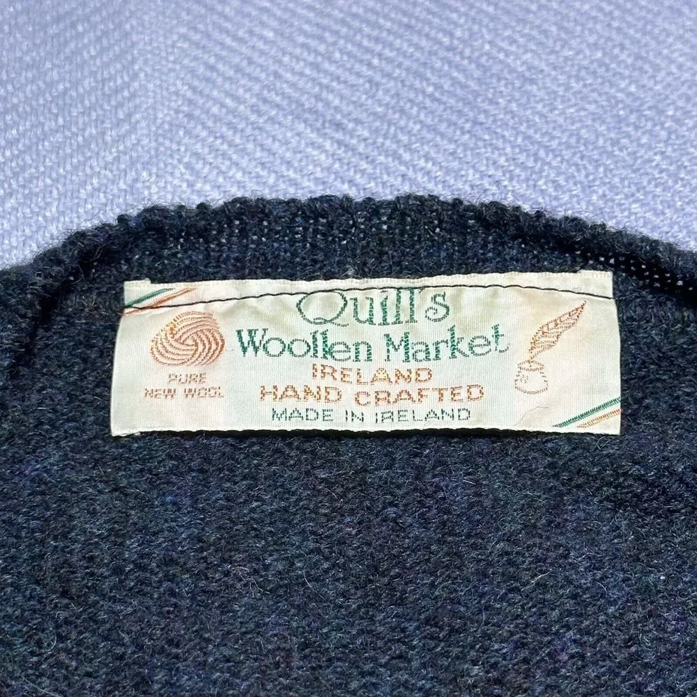 Quill's Woollen Market Wool Ireland Hand‎ Crafted Argyle Marled Sweater Size XL